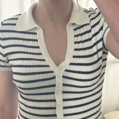 Blau/weisses crop Top mit Kragen