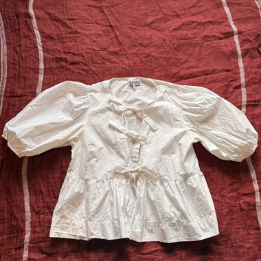 GANNI blusa bianca peplum, taglia 38