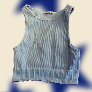 zara ribbed light blue cropped tank top