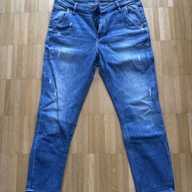 Jeans donna blu con patta a bottoni
