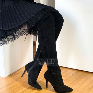 Velours Overknees mit Schnürung