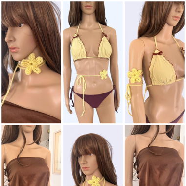 Hand-Crochet Flower Choker belt butter yellow