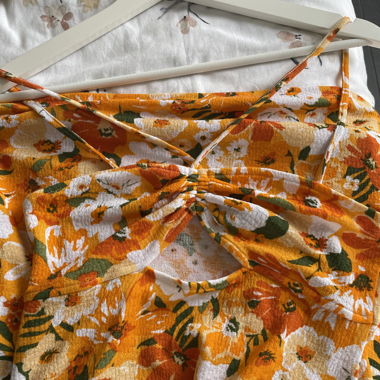 Summer orange and yellow cut-out short dress