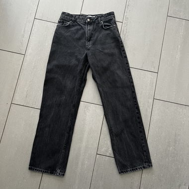 high waist straight dark wash jeans