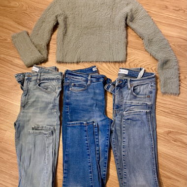 Zara set fur-effect sweater and skinny jeans