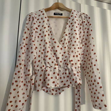 Wrap-Style Polka Dot Blouse