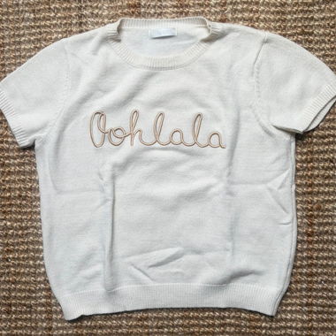 Cremefarbenes Stricktop „Ooh la la" - Grösse M