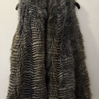 MNG faux fur long vest with belt, size L