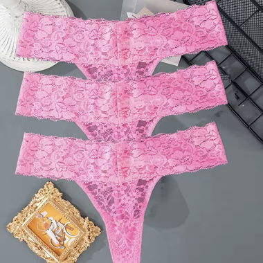 Pinkes Spitzen String Set Tanga