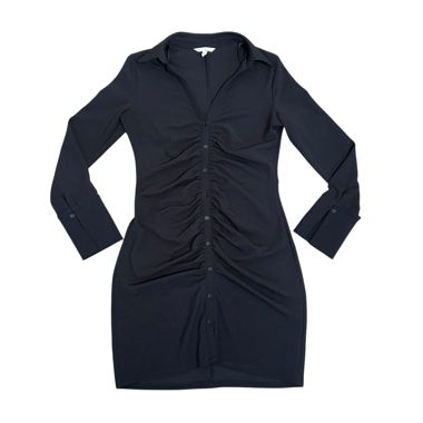 ruched long sleeve button up mini dress 