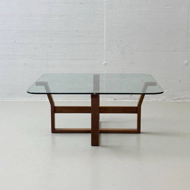 Table basse carrée avec plateau en verre, années 1970