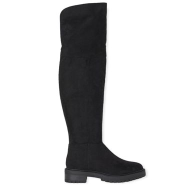 Black faux suede knee-high/over-knee boots