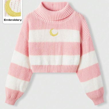 Maglione a collo alto a righe rosa romwe XL kawai
