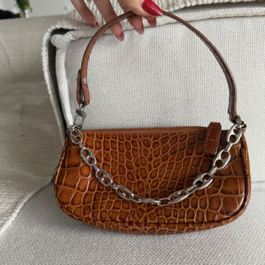 BY FAR Mini Rachel brown croc bag