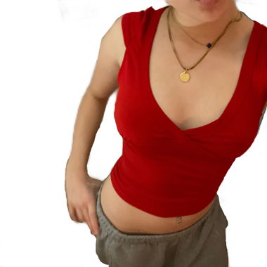 red v-cut shirt