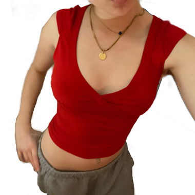 red v-cut shirt