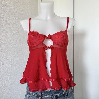 Rotes Babydoll-Top aus Spitze (S)