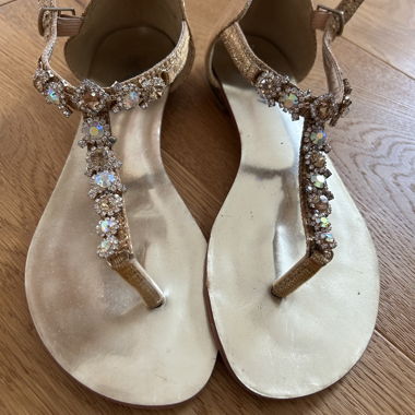Golden Sandals with Rhinestones