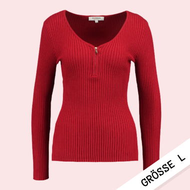 Red Ribbed Longsleeve Knitted Sweater