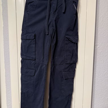 Bershka Straight Multicargo Pants dark blue