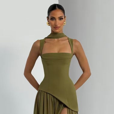 Olive Maxidress (New) - Incl. Scarf