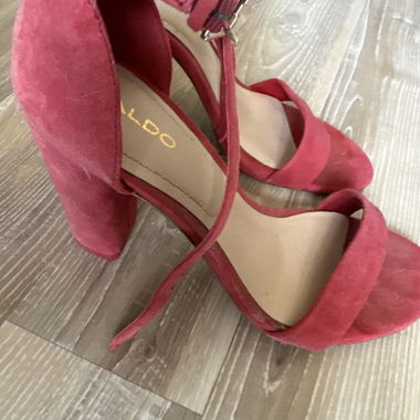 Pink suede high heels