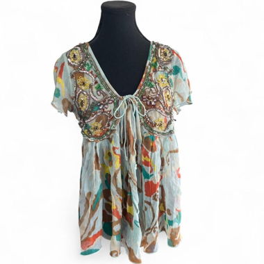 Haut Baby Doll Antik Batik en perles et sequins Y2K (S)