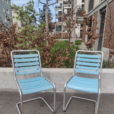 2 Vintage Garden Chairs, Retro, Blue, Metal. As is