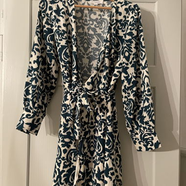 Patterned Wrap Dress with Long Sleeves