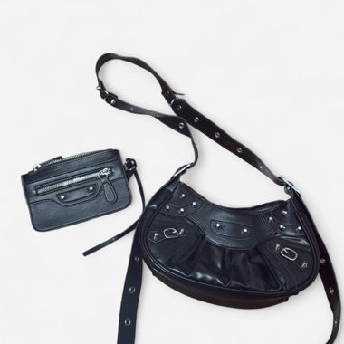 Borsa a tracolla nera con portafoglio
