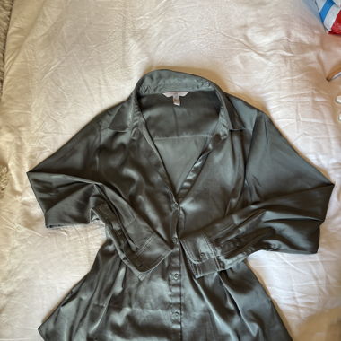 Green Satin button-up shirt