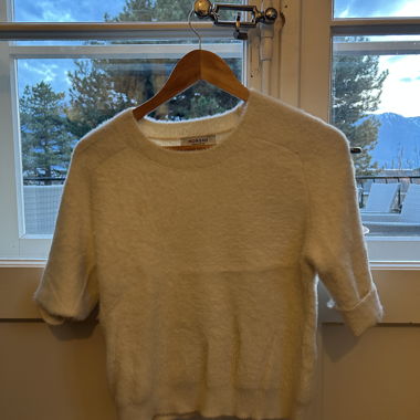 Short-sleeve fuzzy Morgan sweater white M