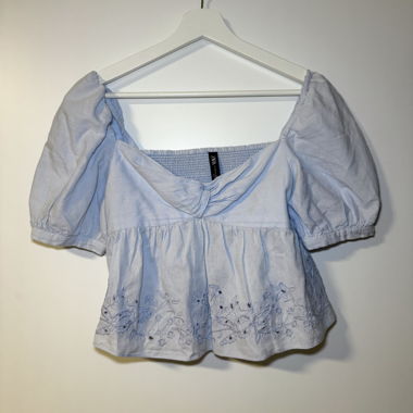 Light Blue Blouse with Puff Sleeves
