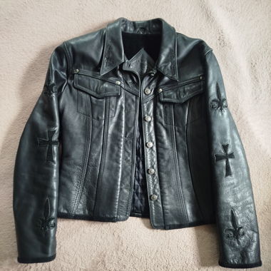 Giacca in pelle, giacca biker, pezzo unico con ricamo