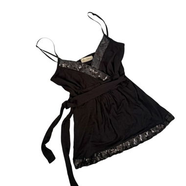 Schwarzer Babydoll-Top aus Pailletten (Vintage Y2K)