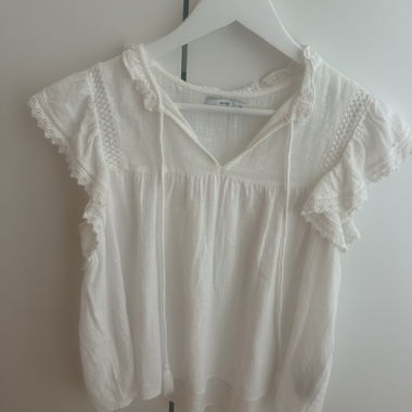White Lace Blouse with Tie Ribbon
