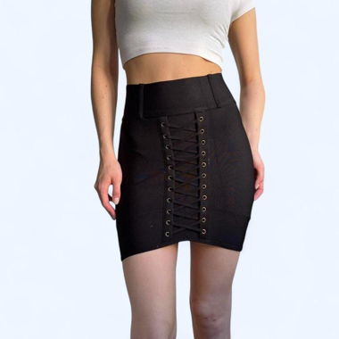 Gonna bodycon goth Y2K con occhielli e allacciatura