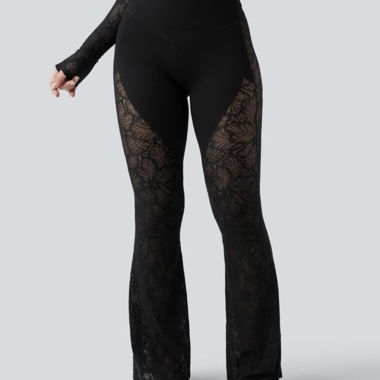 black lace flared leggings