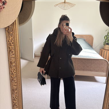 Maje khaki wool hooded jacket