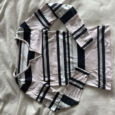 Maglia a maniche lunghe a righe rosa/navy