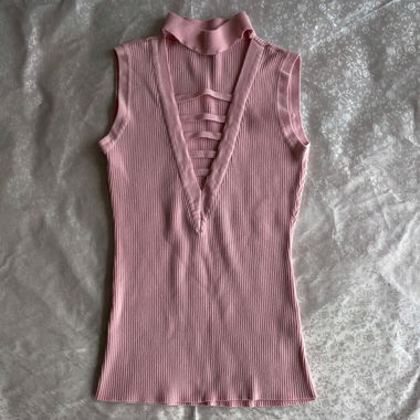 “Up there somewhere” V-neck open front top