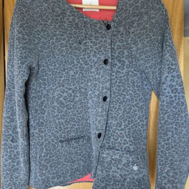 Giacca Blazer Grigia con Motivo Leopardo