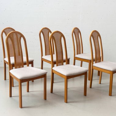6 Lübke dining chairs with woven backrest