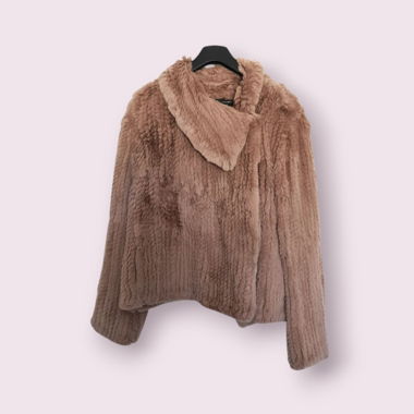 Veste en fourrure de lapin, vieux rose - Taille M
