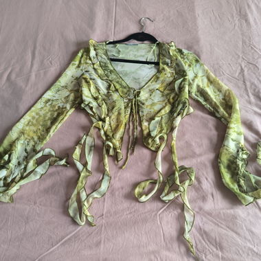 Bershka ruffle tie front blouse in snakeskin