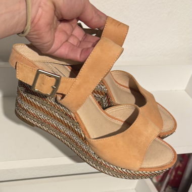 Sandali wedge in pelle tacco a zeppa corallo arancione