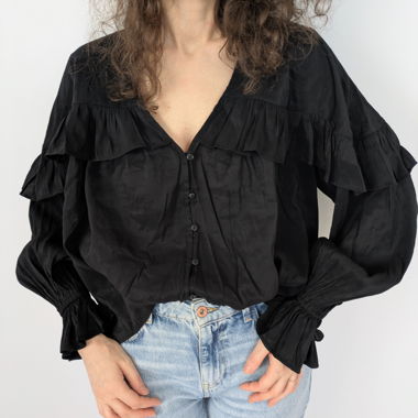 Blusa nera con volant Lindex M/L oversize 