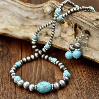 Turquoise necklace and earrings