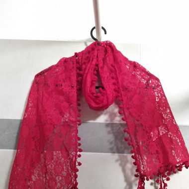 Frühling Sommer Herbst Schal rot mit Spitzen *NEU*