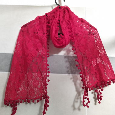 Frühling Sommer Herbst Schal rot mit Spitzen *NEU*